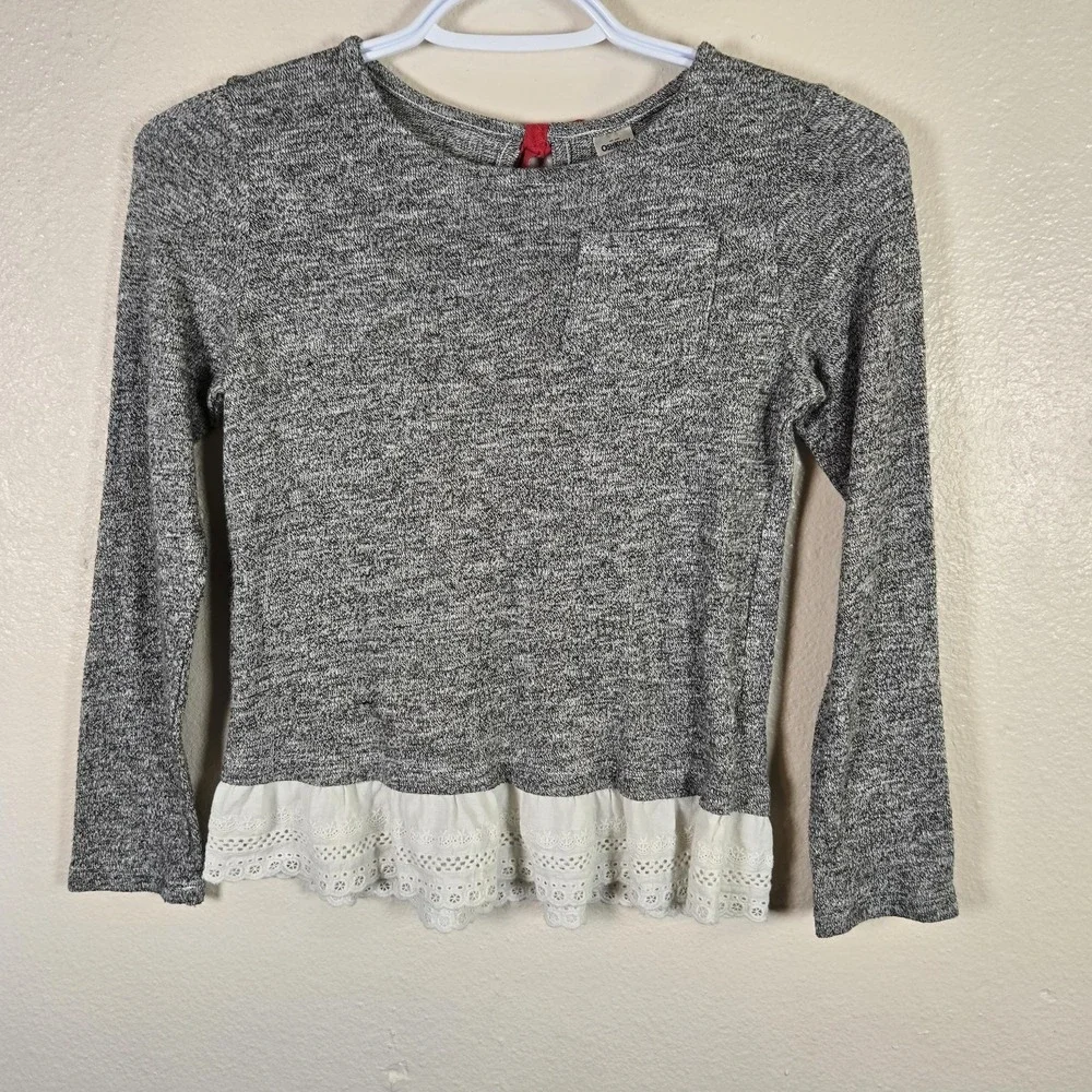 OshKosh B'gosh‎ Shirt Girls 8 Gray Long Sleeve Eyelet Lace Hem Pullover Top